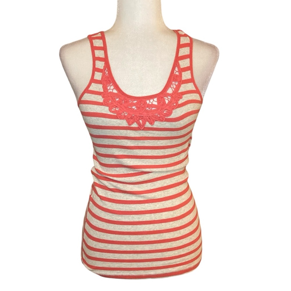 Striped tank with lace detail